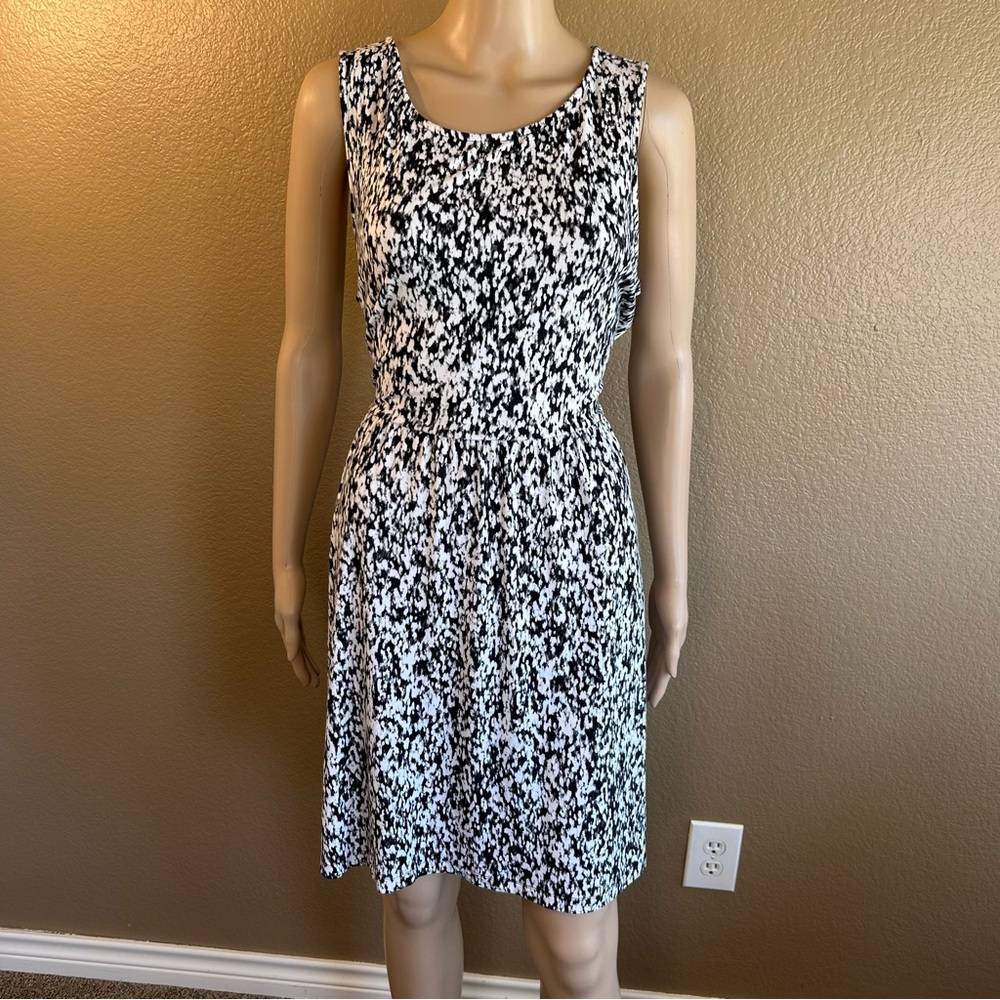 Apt 9 Womens XL Black White Abstract Print Sleeveless Fit Flare Stretch Dress